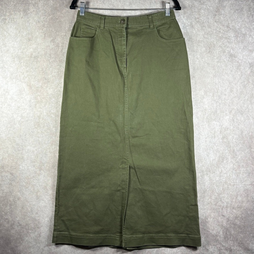 Christopher & Banks Maxi Skirt Womens Size 10 Green Denim Stretch Front Slit